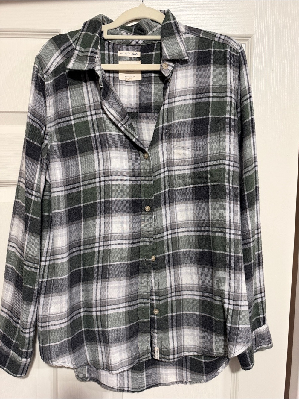 Women’s oversized Green and Black Plaid Button-Down Shirt